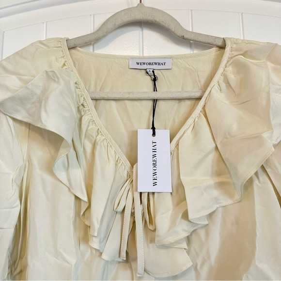 NWT WeWoreWhat boho ruffle peasant sleeve blouse lightweight cream women’s large - Picture 2 of 10